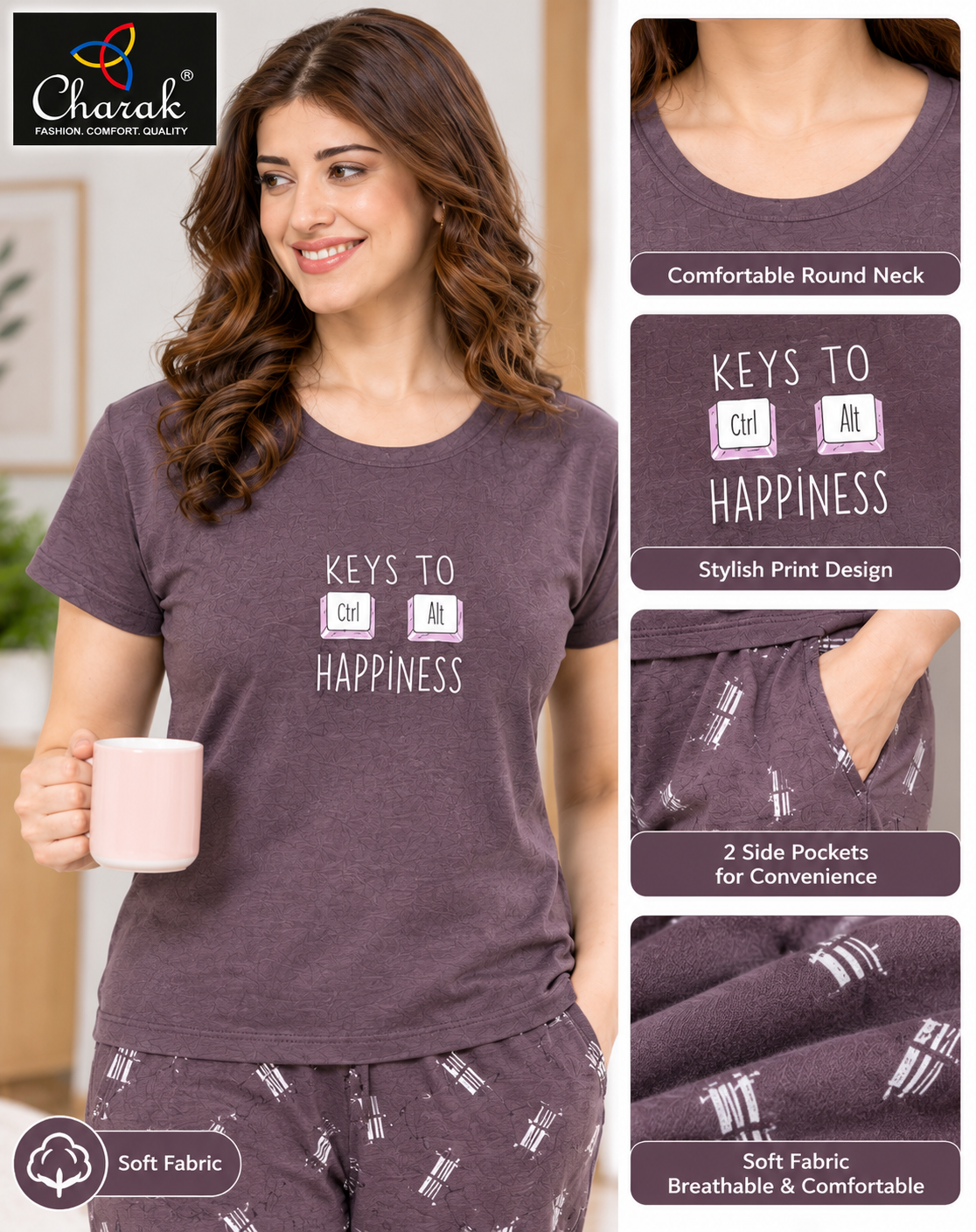Charak Round Neck Night Suit
