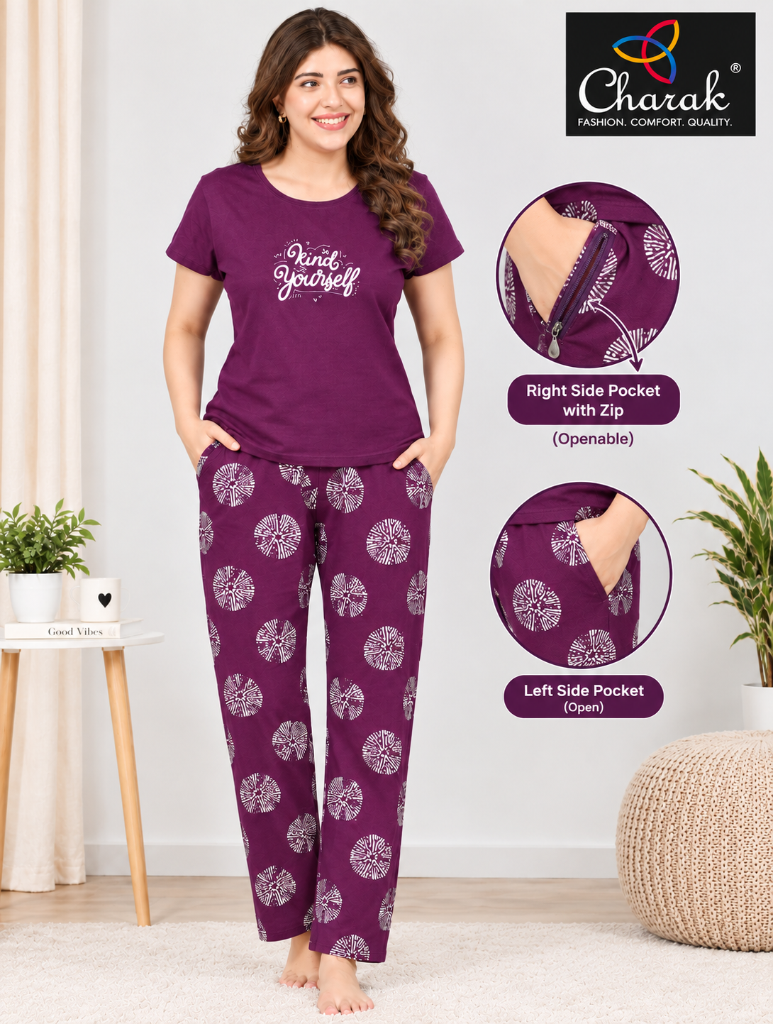 Charak Round Neck Night Suit