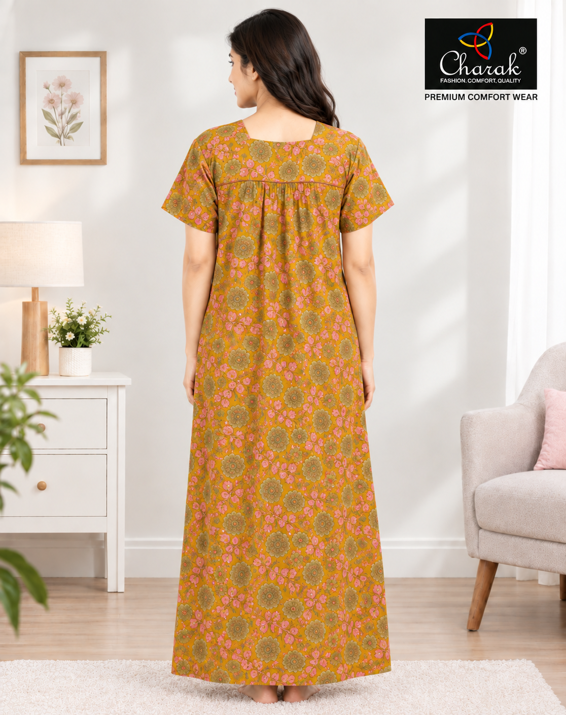 Charak Cotton Frill Kalamkari Nighties