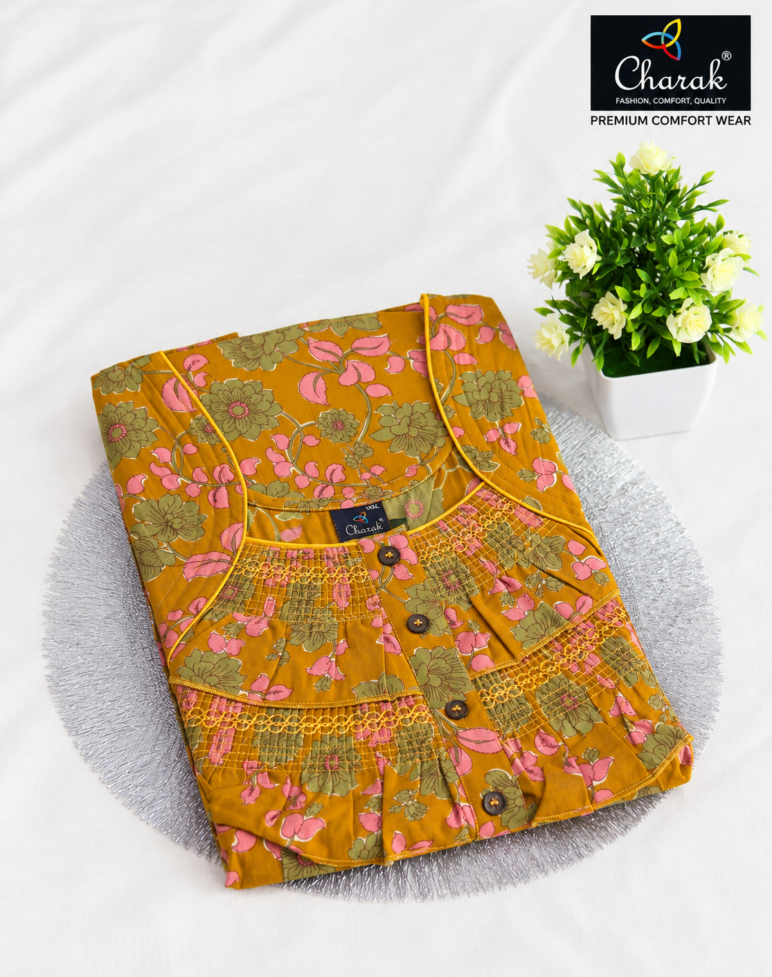 Charak Cotton Frill Kalamkari Nighties