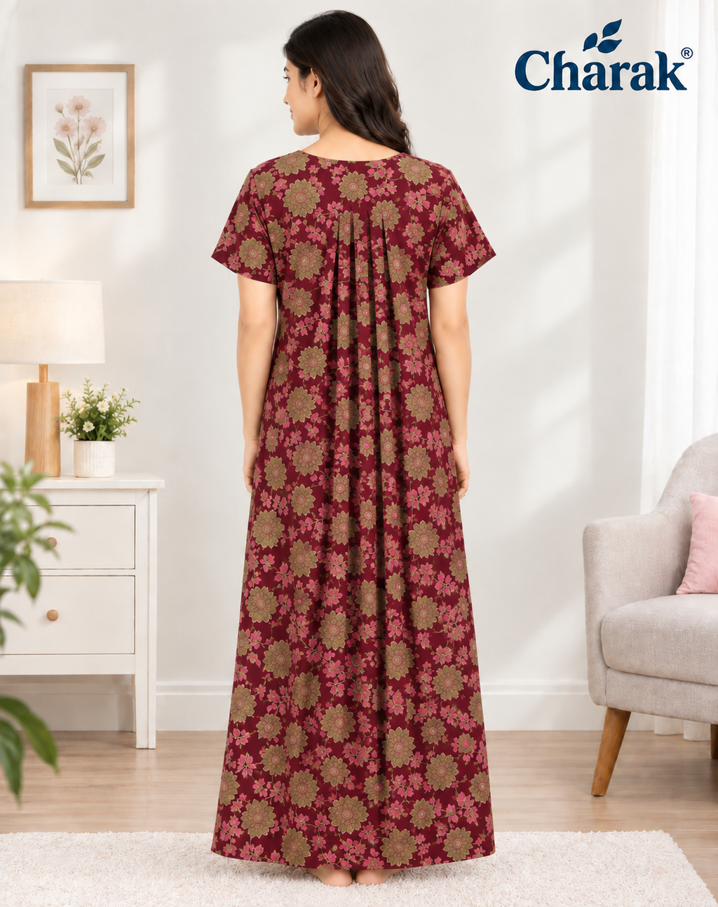 Charak Cotton Frill Kalamkari Nighties