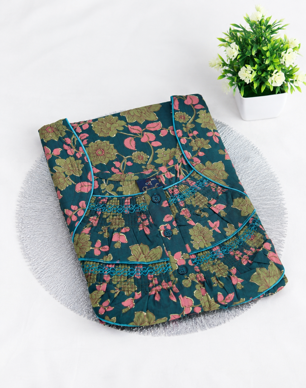 Charak Cotton Frill Kalamkari Nighties