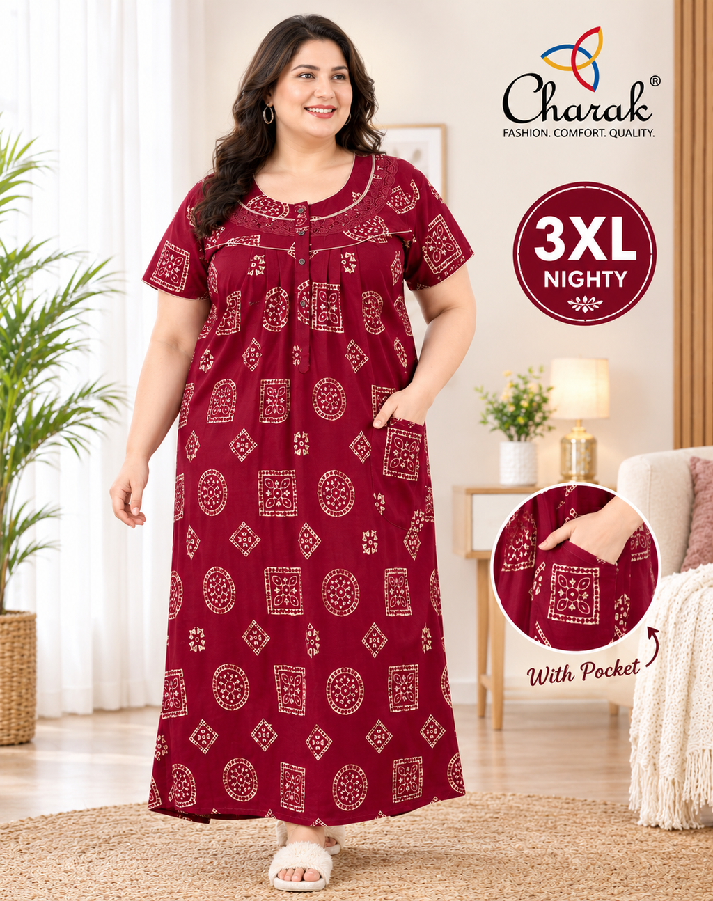 Pure Cotton 3XL Nighties ( Charak )