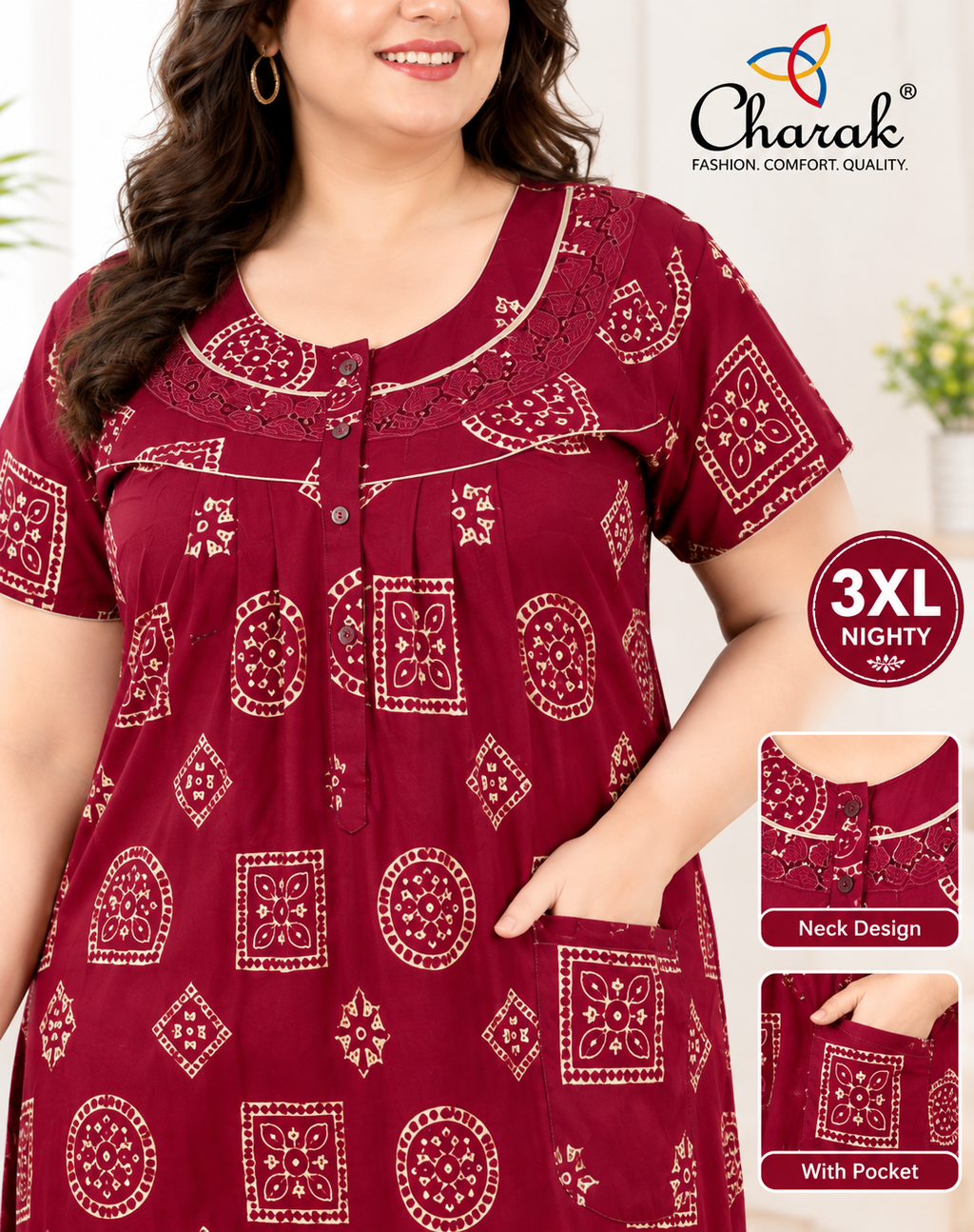 Pure Cotton 3XL Nighties ( Charak )