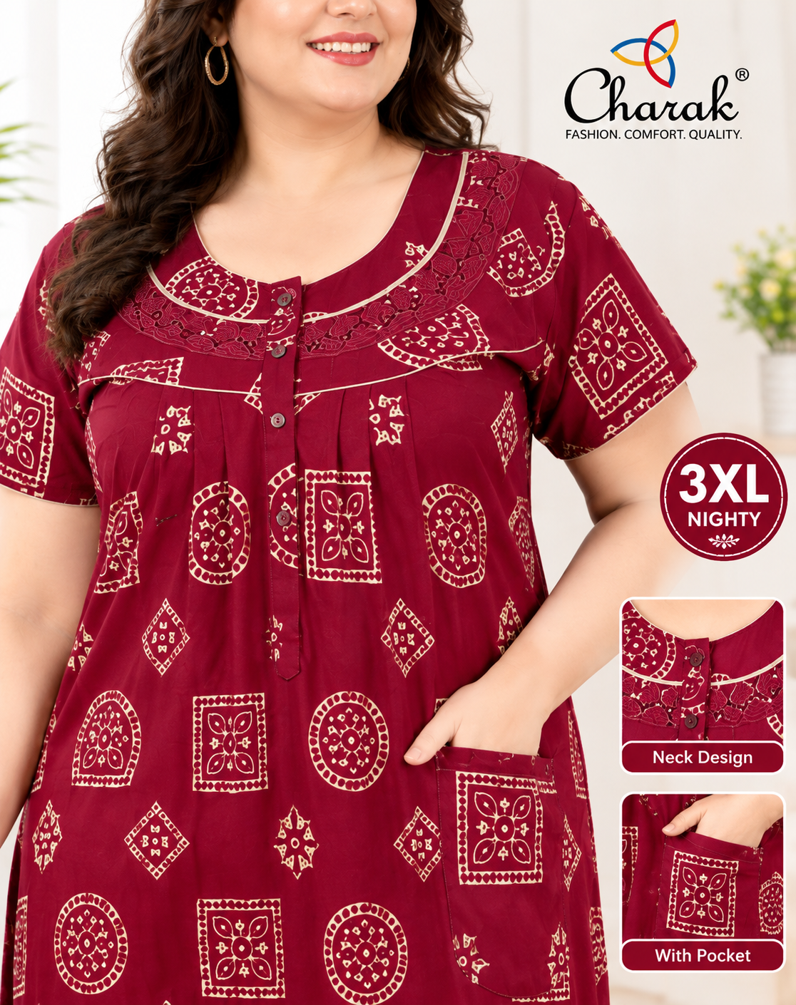 Pure Cotton 3XL Nighties ( Charak )
