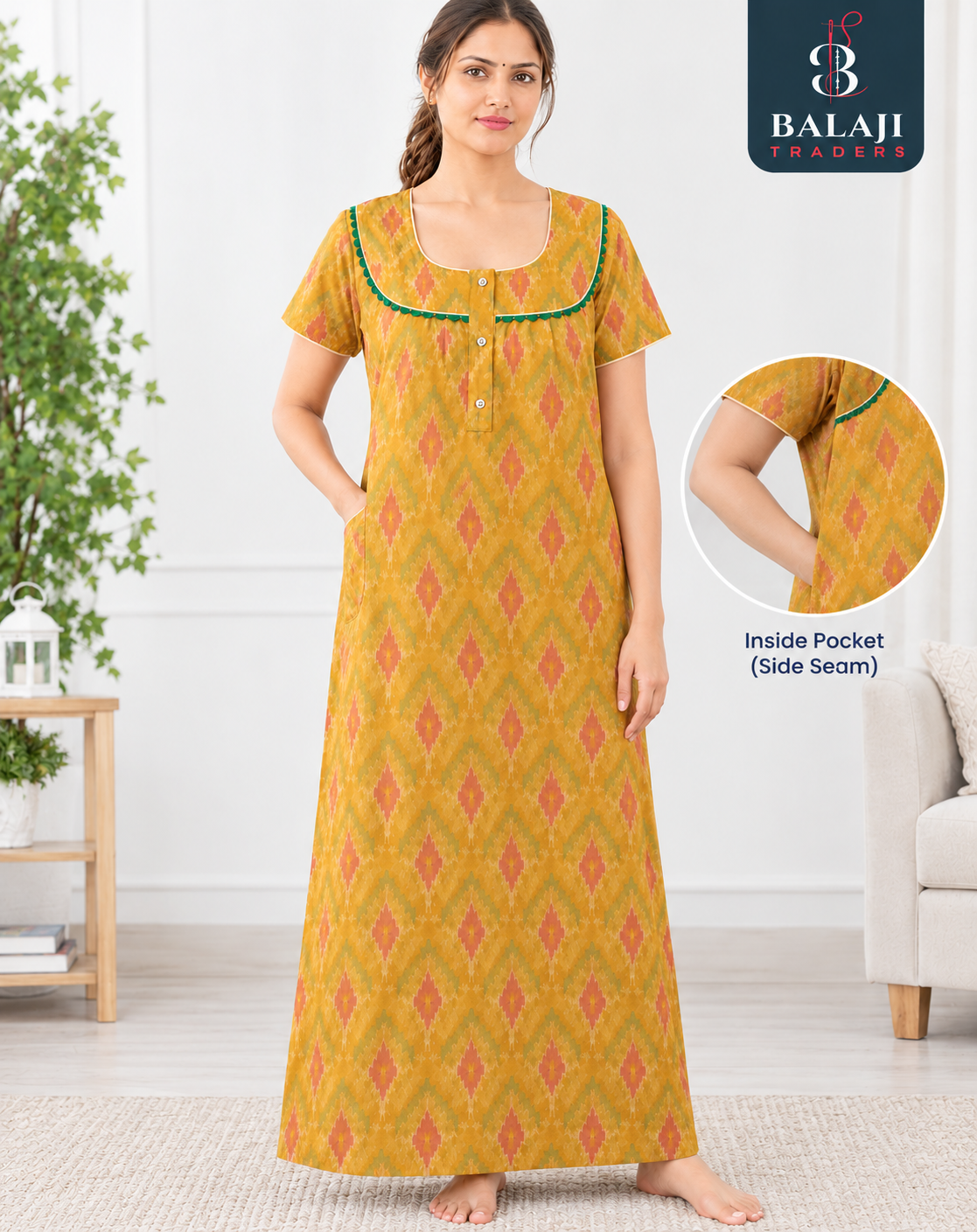 Pure Cotton 3 Button Nighties