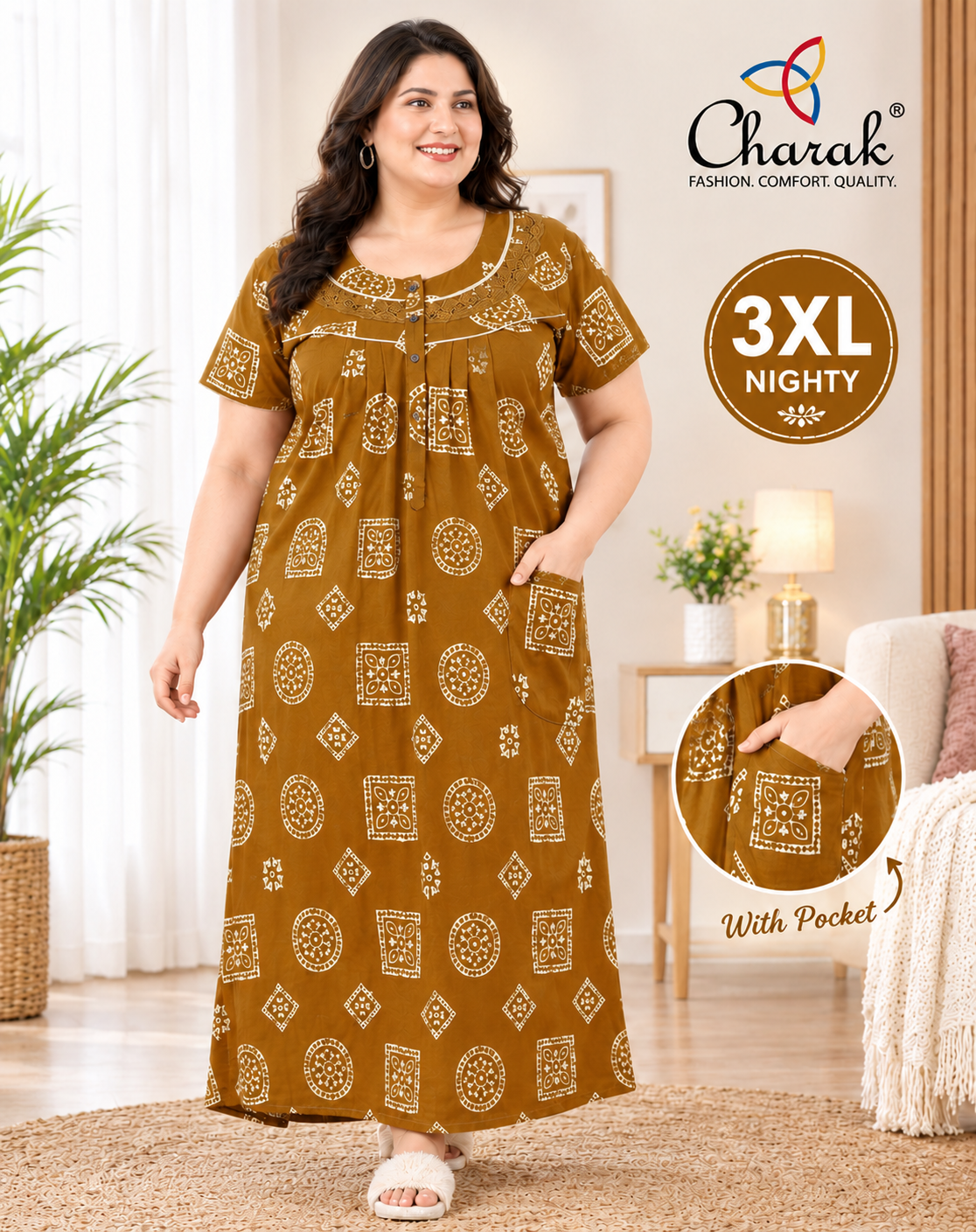 Pure Cotton 3XL Nighties ( Charak )