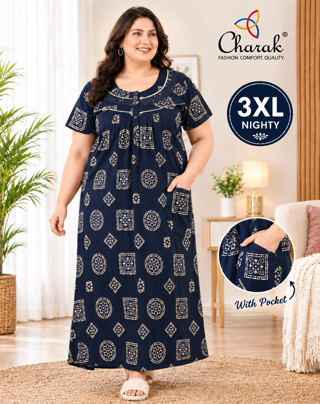 Pure Cotton 3XL Nighties ( Charak )