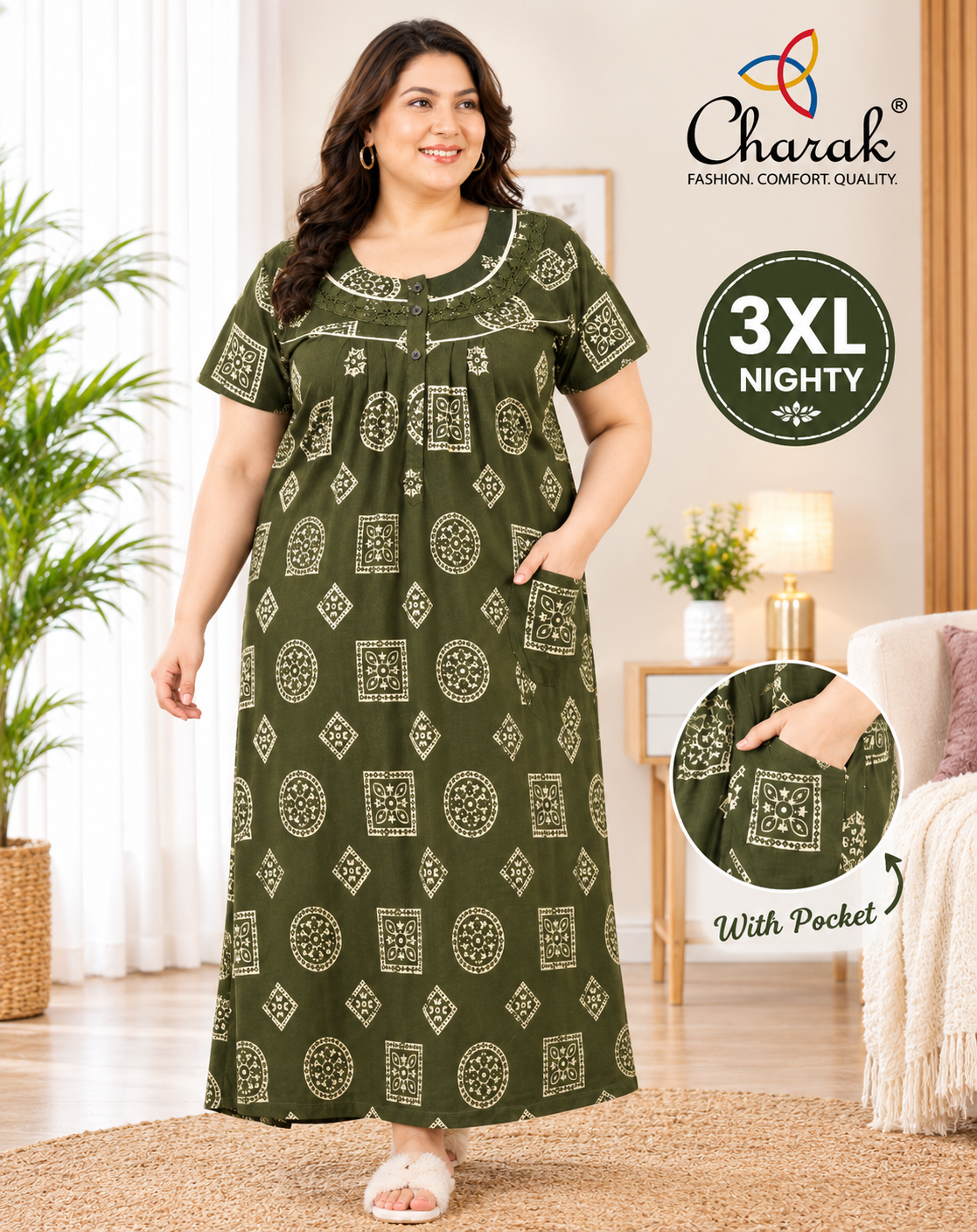 Pure Cotton 3XL Nighties ( Charak )