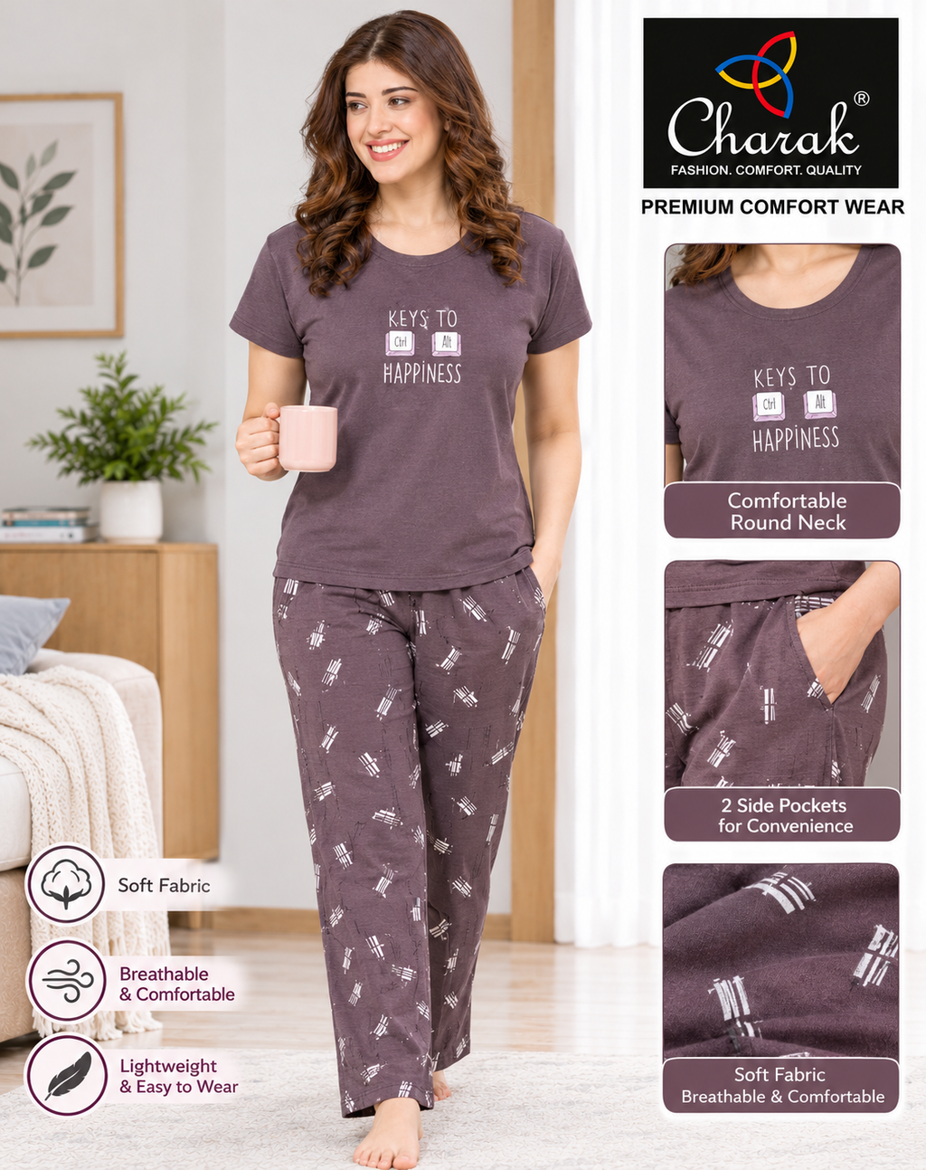 Charak Round Neck Night Suit