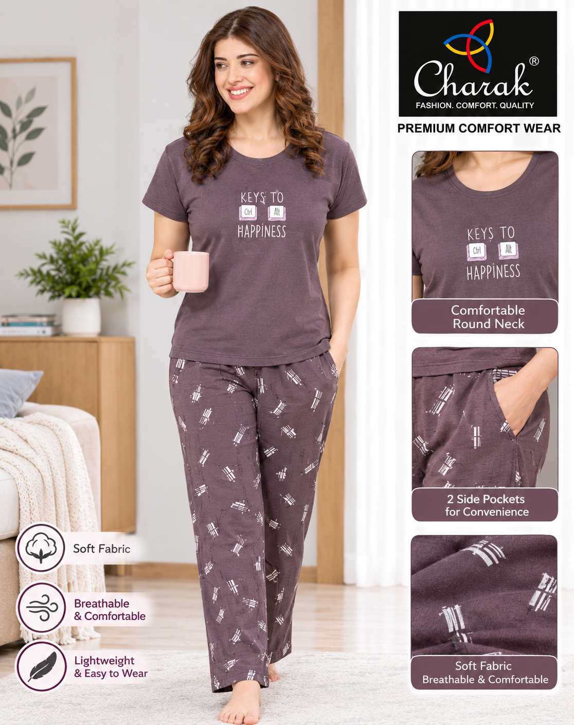 Charak Round Neck Night Suit