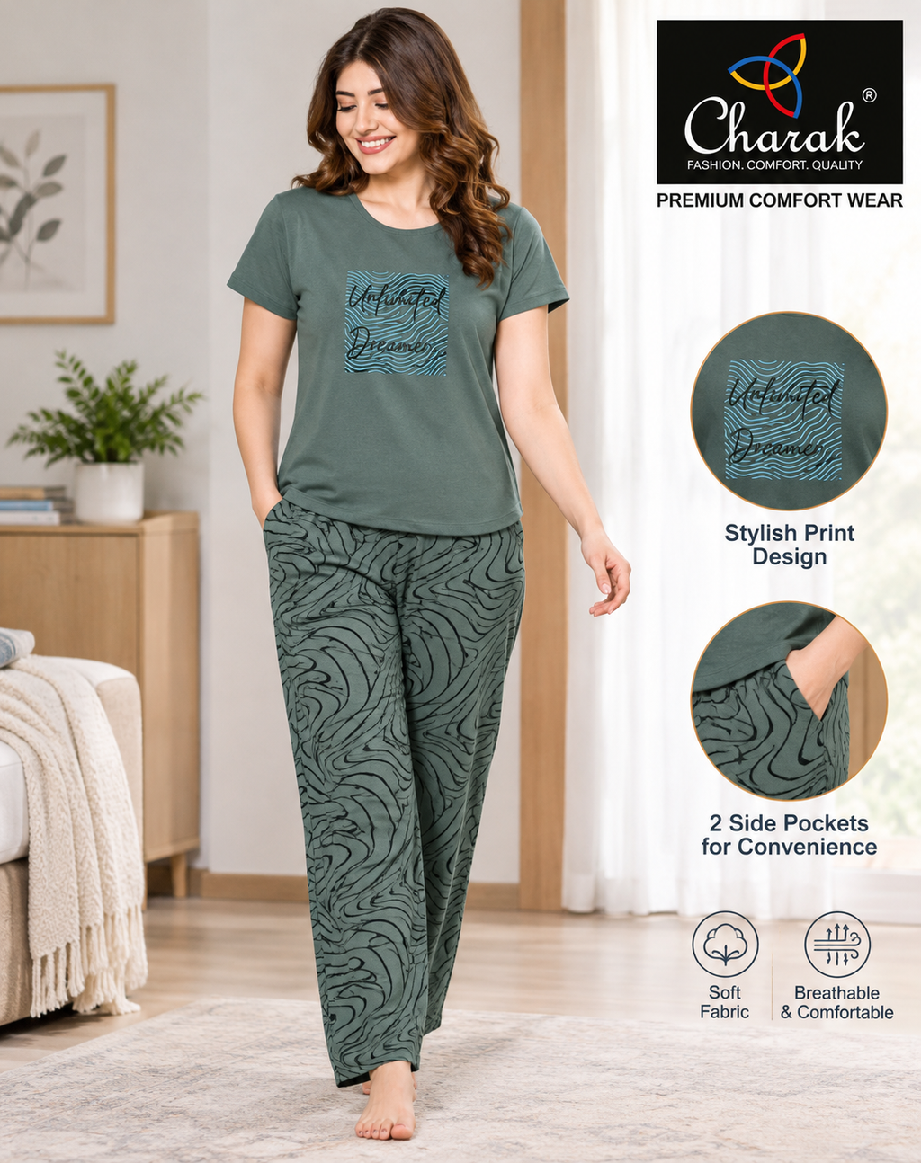Charak Round Neck Night Suit