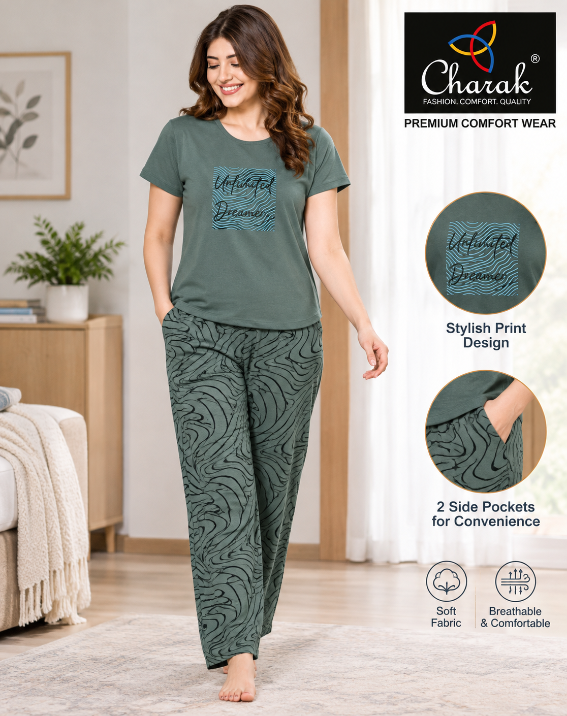 Charak Round Neck Night Suit