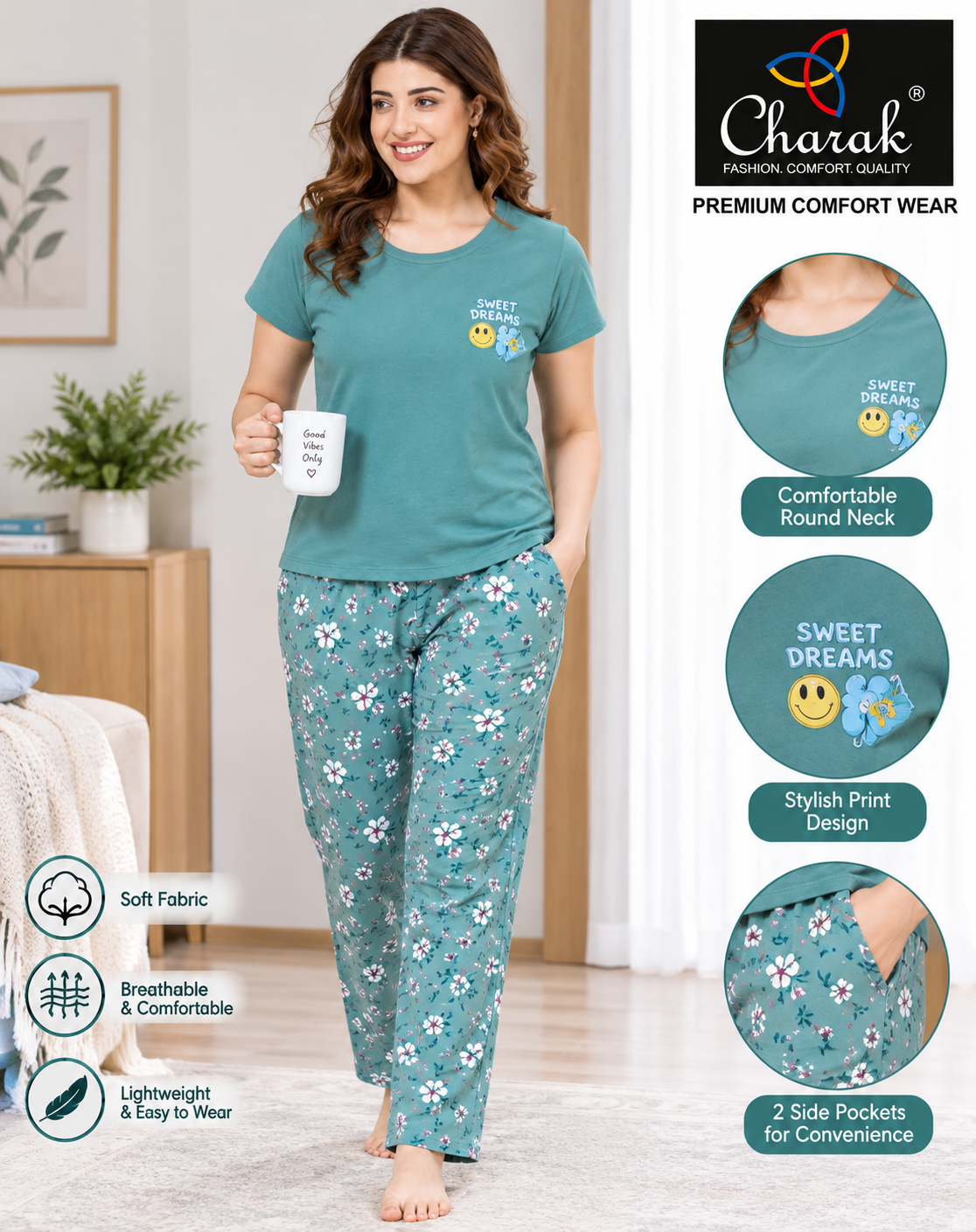 Charak Round Neck Night Suit